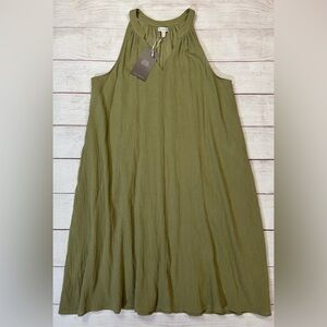 Garnet Hill NEW 'Easy Cotton Gauze' Coverup Dress - M - olive green sleeveless